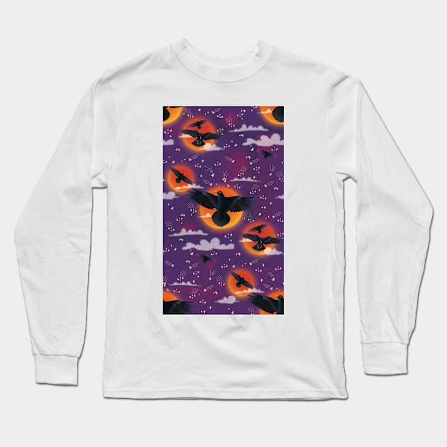 Ravens & Blood Moon Long Sleeve T-Shirt by Pamelandia